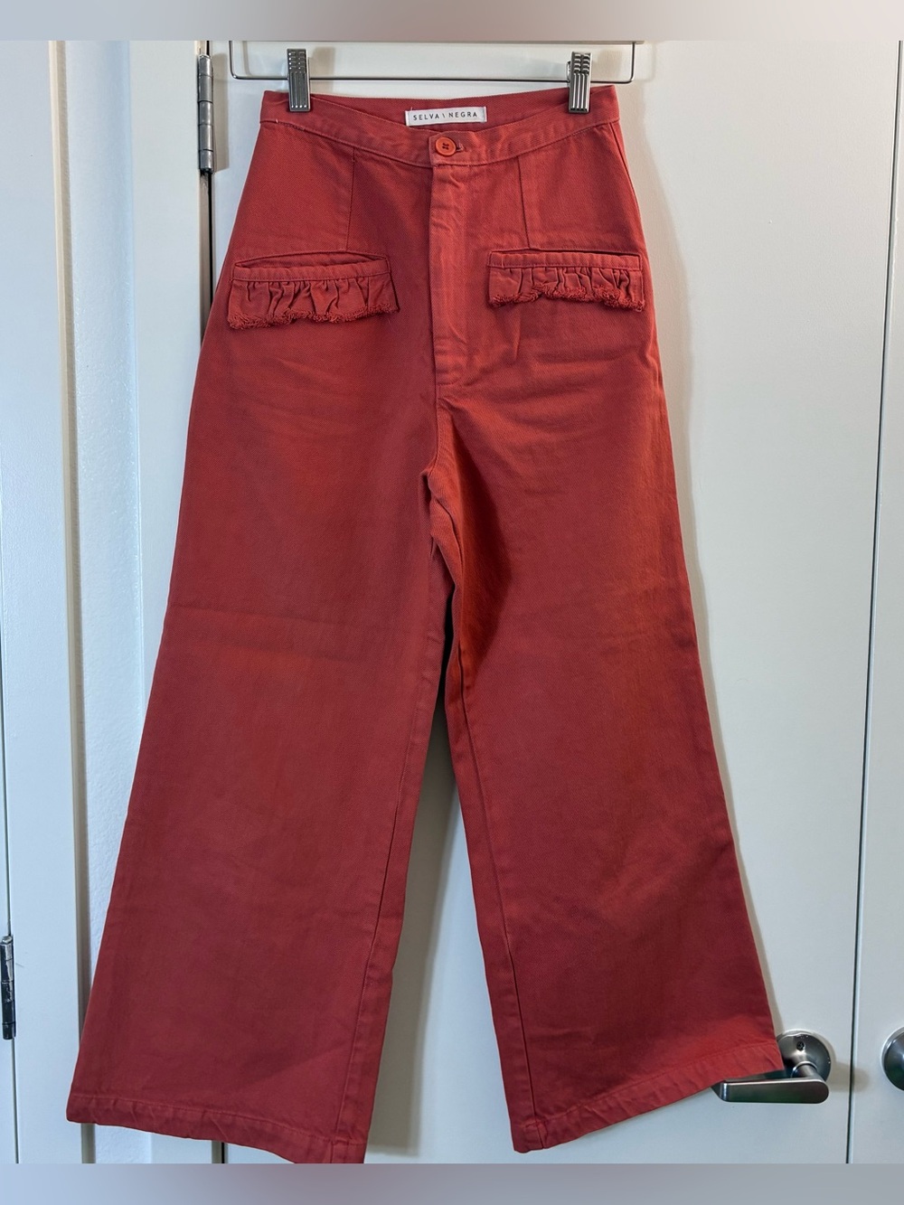 Selva Negra Womens Xsmall Wide Leg‎ Pants Orange Frayed Pocket High Rise
